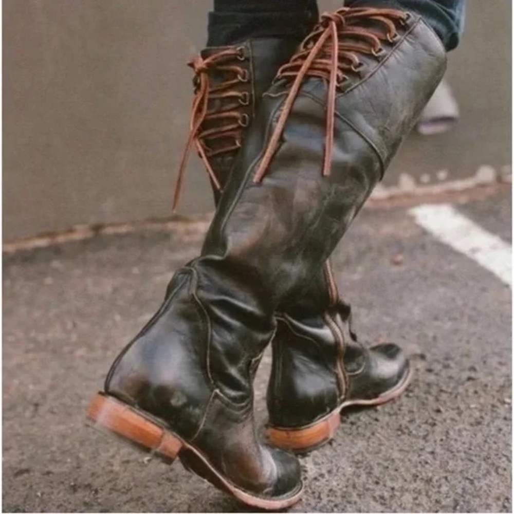 Women's Dark Brown Leather Lace-Up Boots